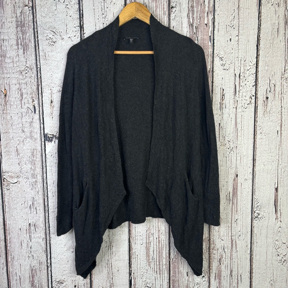 Eileen Fisher‎ Women’s XS Gray Open Front Cardigan Sweater Cotton Viscose Linen